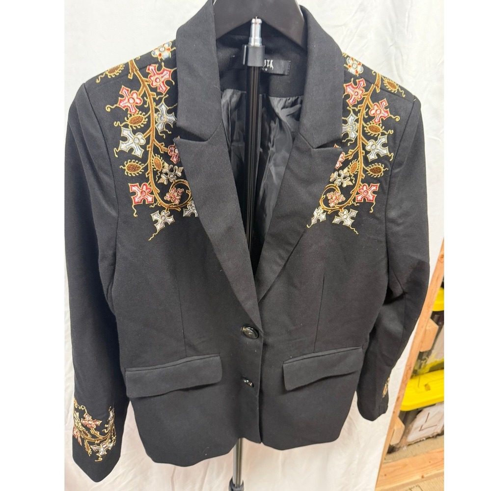 Disturbia $135 Women's Nasturtium Floral Jewel-Tone Embroidered Relaxed Blazer - Picture 4 of 10